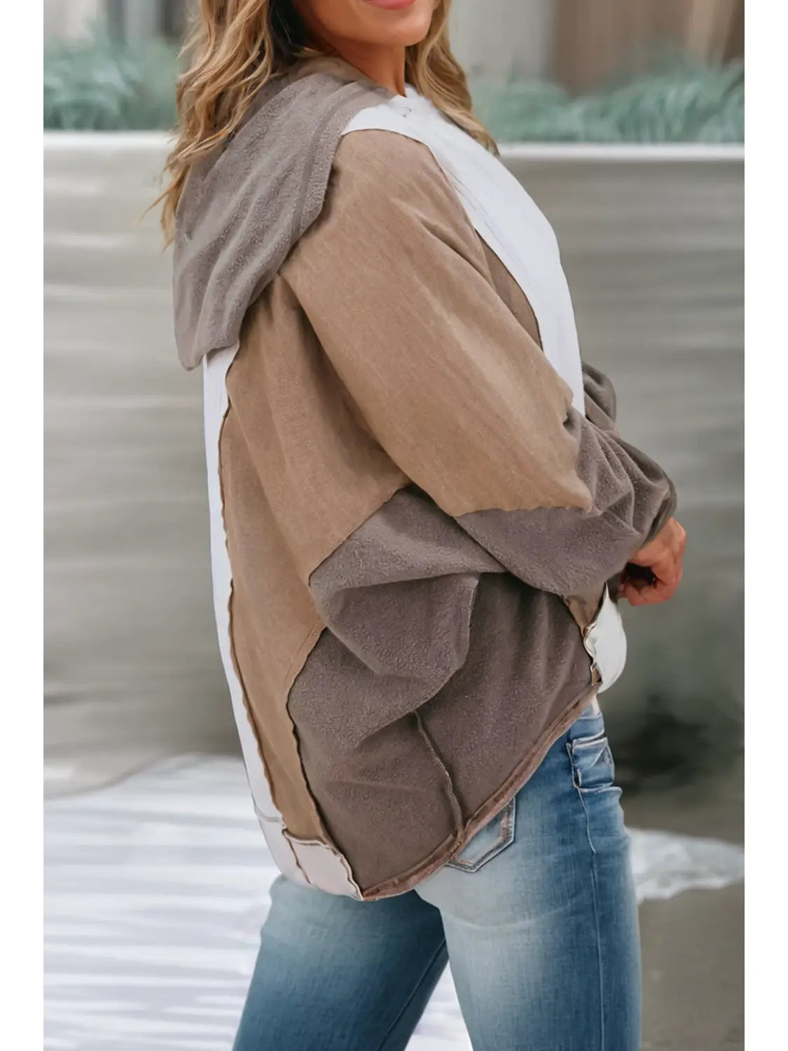 Exposed Seam Color Block Hooded Sweatshirt - Plus Size