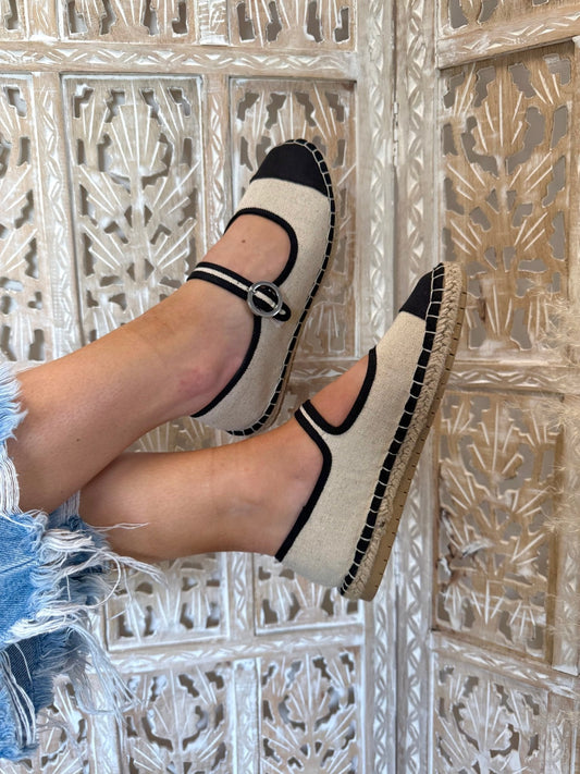 Chinese Laundry Paloma Cream and Black Espadrille Flats - FINAL SALE