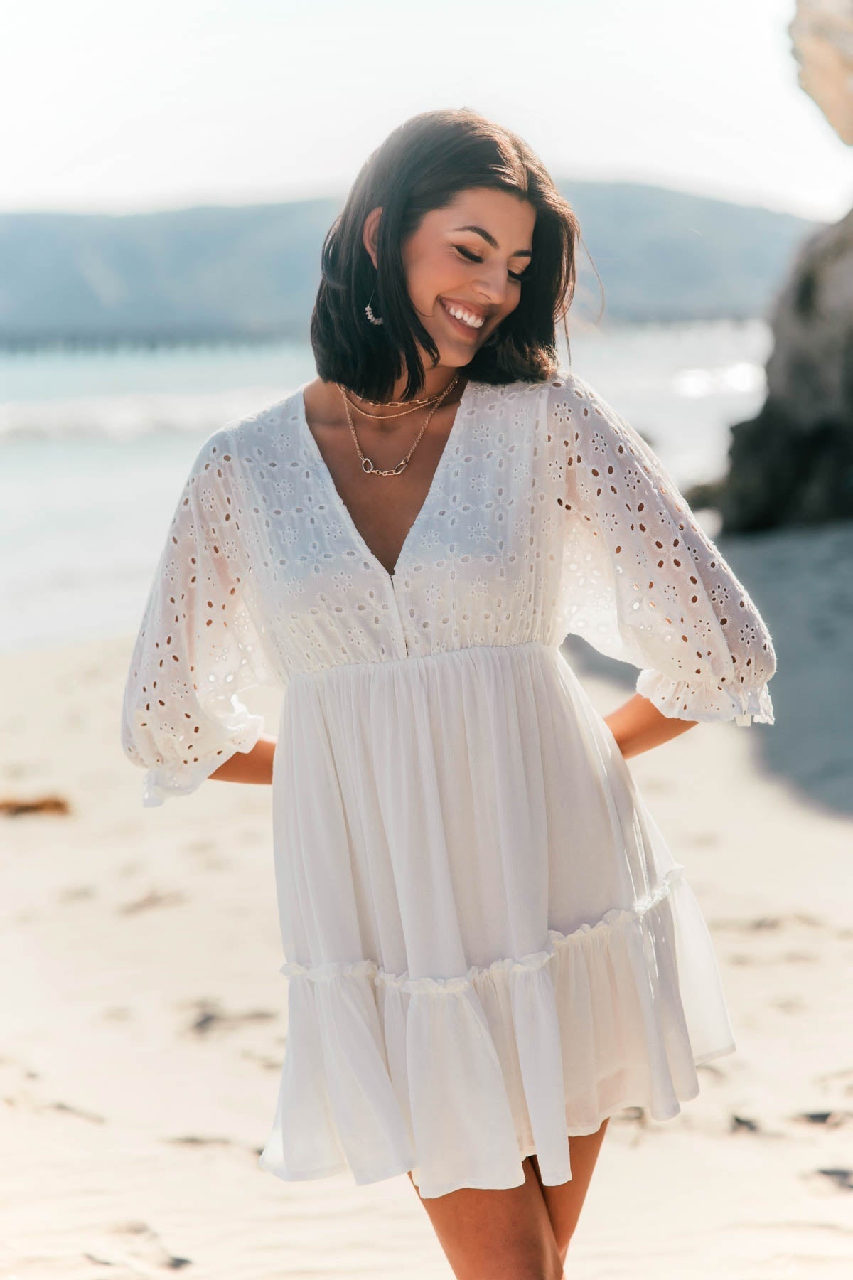 Chloe White Eyelet Tiered Mini Dress - FINAL SALE