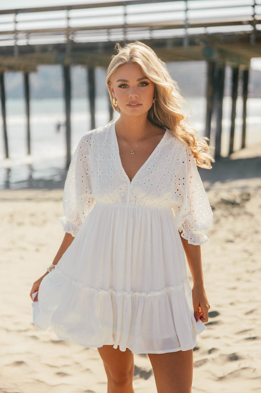 Chloe White Eyelet Tiered Mini Dress - FINAL SALE