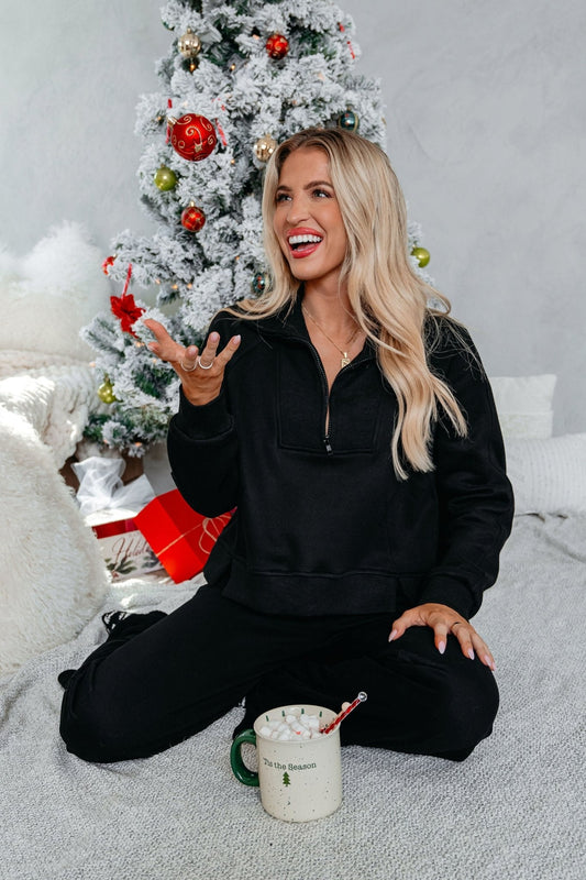 Comfort Lounge Black Half Zip Sweatshirt - FINAL SALE