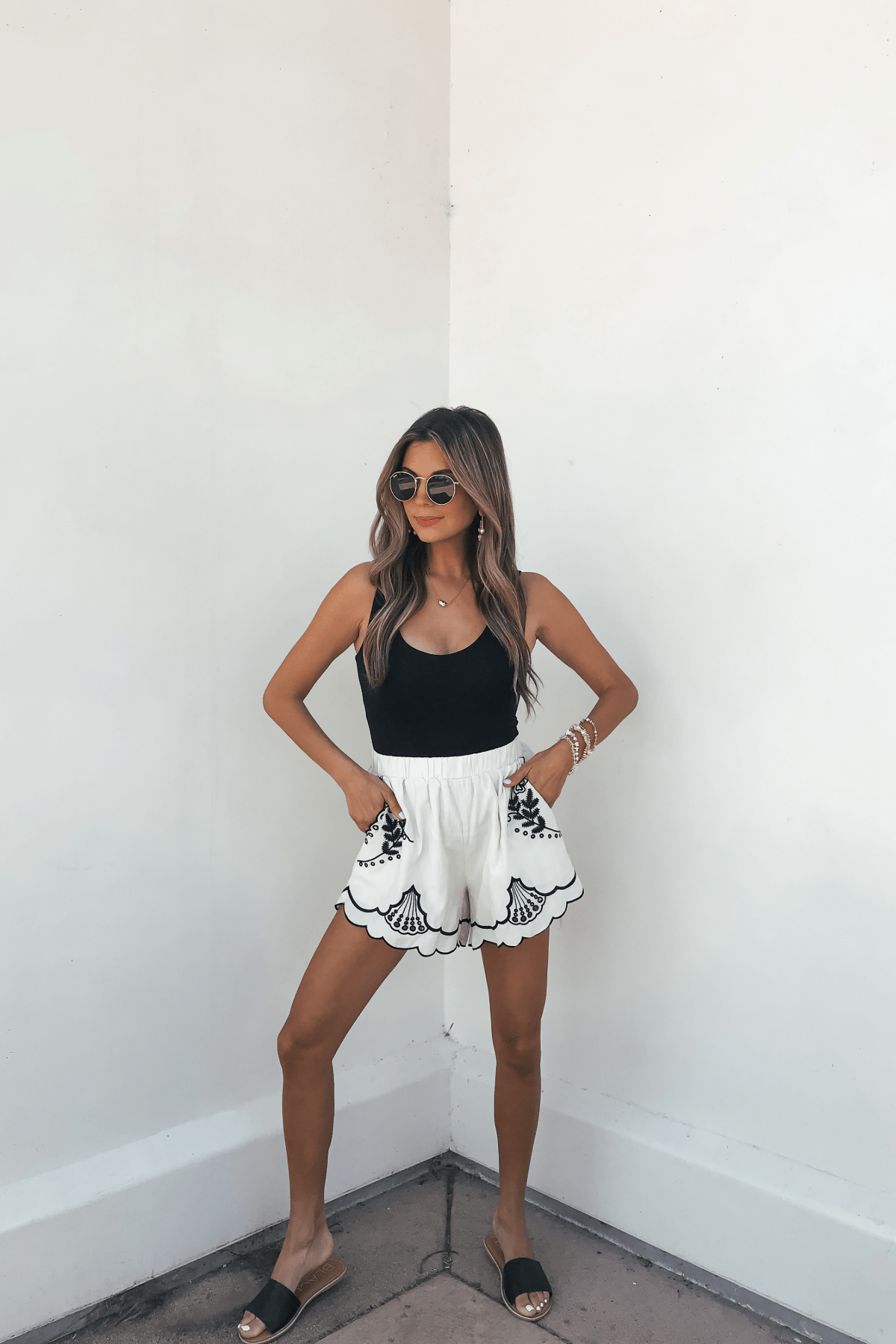 Dahlia Beige Embroidered Shorts