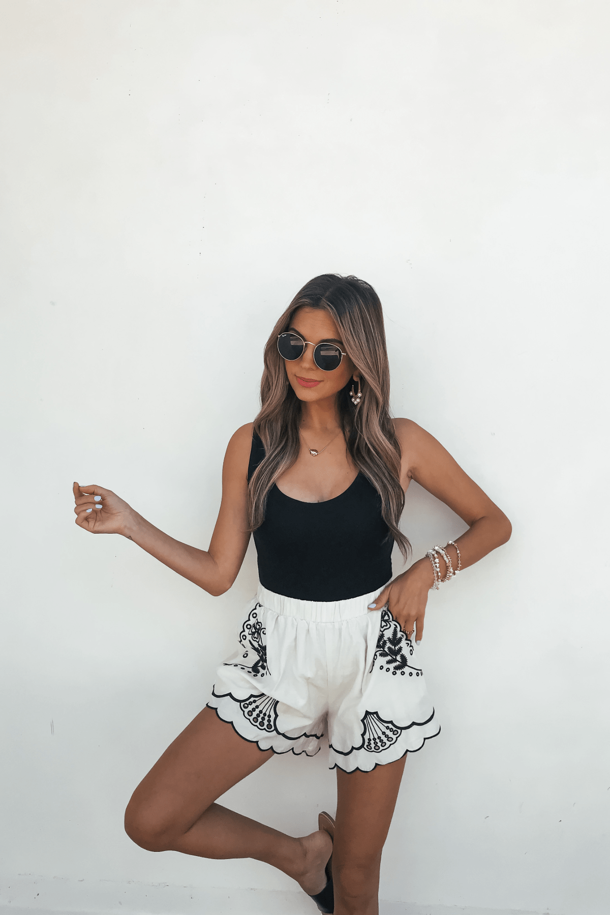 Dahlia Beige Embroidered Shorts