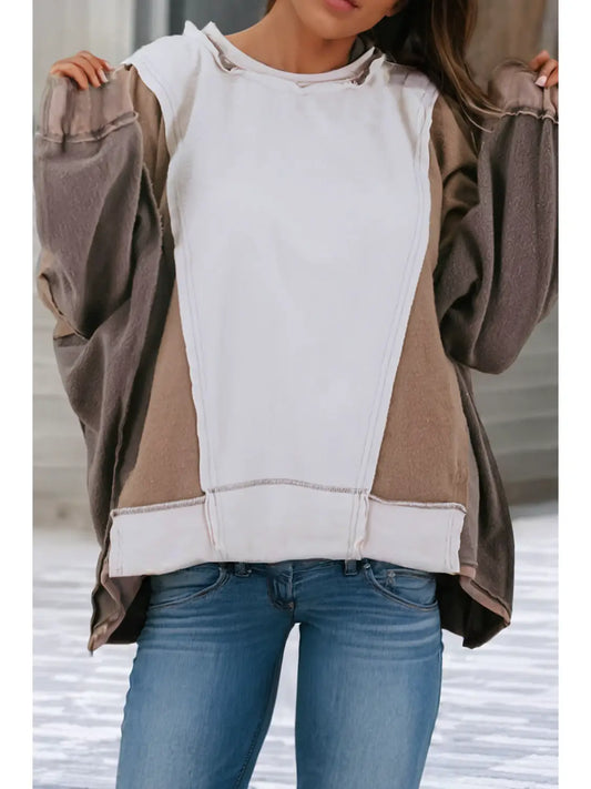 Exposed Seam Color Block Hooded Sweatshirt - Plus Size