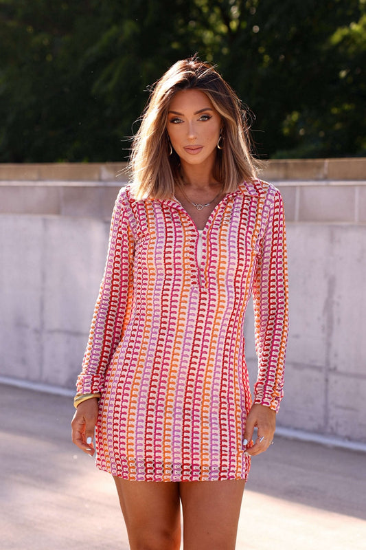 Fuchsia Multi Striped Crochet Mini Dress