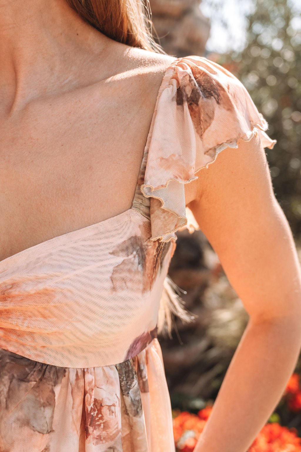 Natural Floral Print Sweetheart Babydoll Top - FINAL SALE