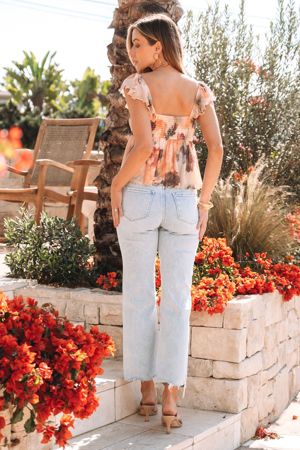 Natural Floral Print Sweetheart Babydoll Top - FINAL SALE