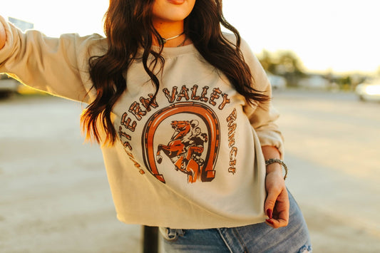 Western Valley Ranch Raw Hem Graphic Sweatshirt